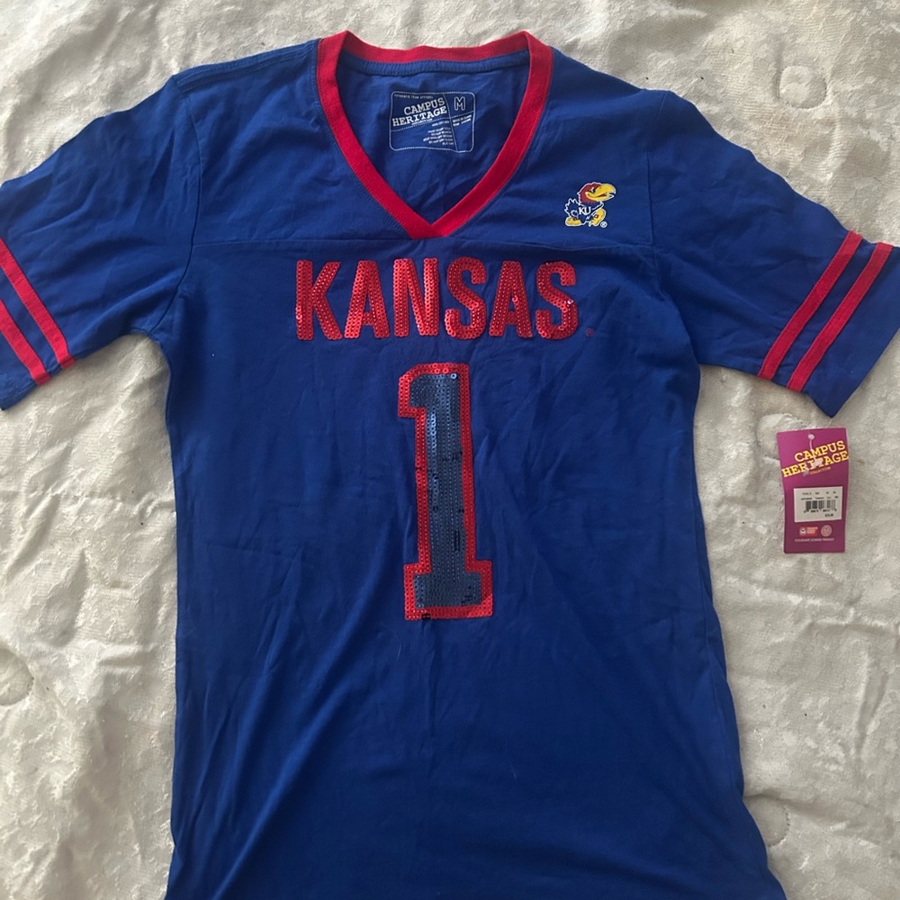 BNWT Campus Heritage Blue Kansas Tee with Red Highlights
